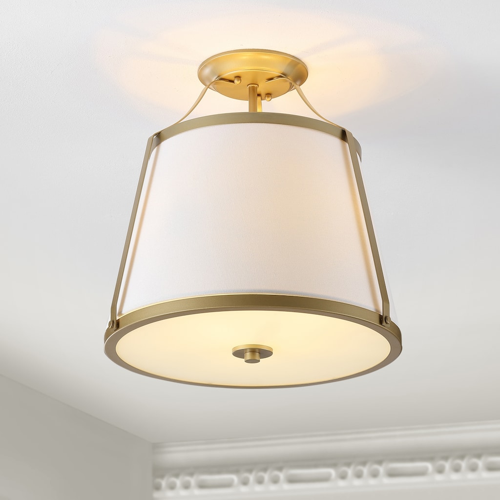 SAFAVIEH Lighting Veridiana Flush Mount - 16" W x 12" D x 16" H - Gold Base/White - 16Wx12Dx16H