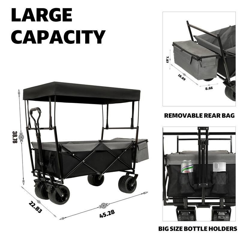 480lb Canopy Wagon with 7" Wheels - Lightweight Foldable for Camping