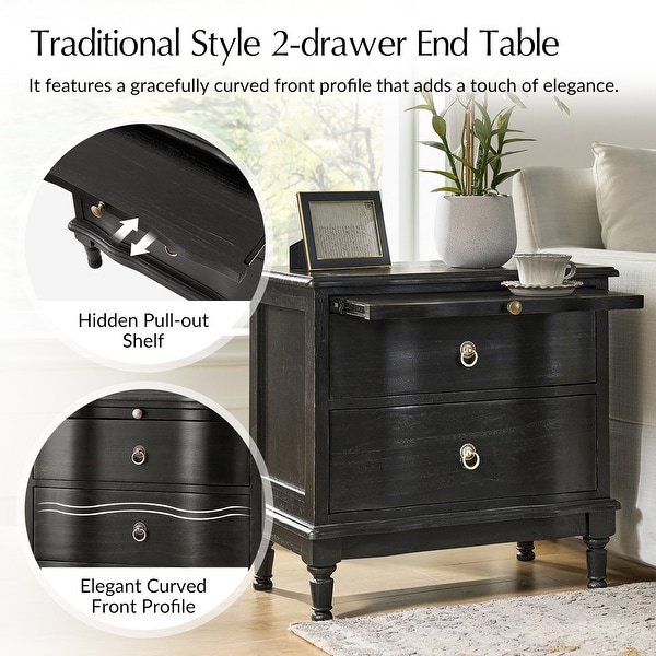 HULALA HOME Becky Traditional 2-Drawer Solid Wood End Table with