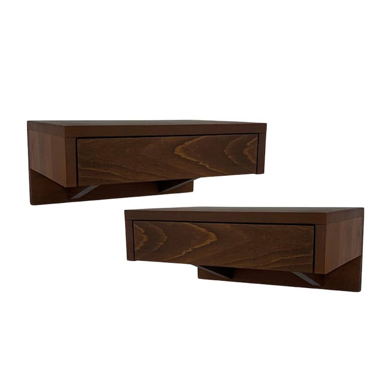 Solid Wood Floating Nightstand set of 2 Walnut Finish for Bedroom