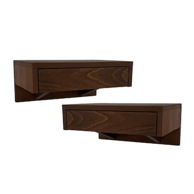 Solid Wood Floating Nightstand set of 2 Walnut Finish for Bedroom