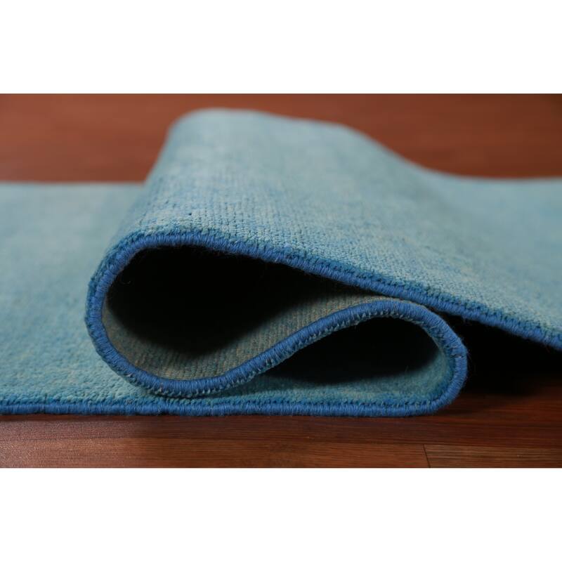 Hand Knotted Oriental 100% Wool Carpet Modern Solid Navy Blue & Blues Gabbeh Runner Rug - 9' 3'' X 3' 0''