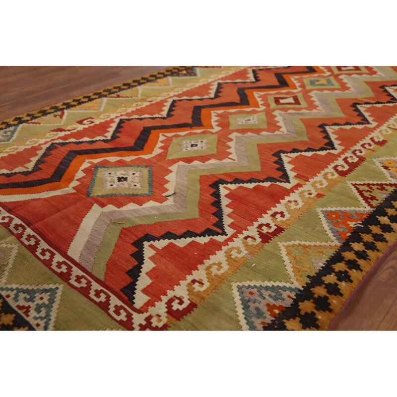 Vegetable Dye Kilim Qashqai Persian Vintage Runner Wool Carpet - 3'9"x 9'7"
