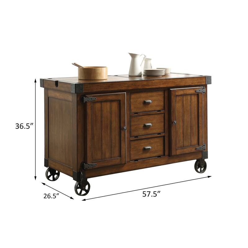 Battier Antique Tobacco 3-Drawer Kitchen Cart