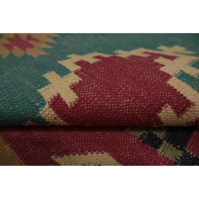 Hand Woven Oriental 100% Wool Carpet Southwestern Geometric Pink Kilim Area Rug - 5' 11'' X 4' 0''