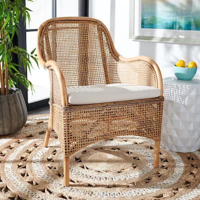 SAFAVIEH Charlie Coastal Rattan Accent Chair with Cushion - 23.4" W x 24.8" L x 32.7" H