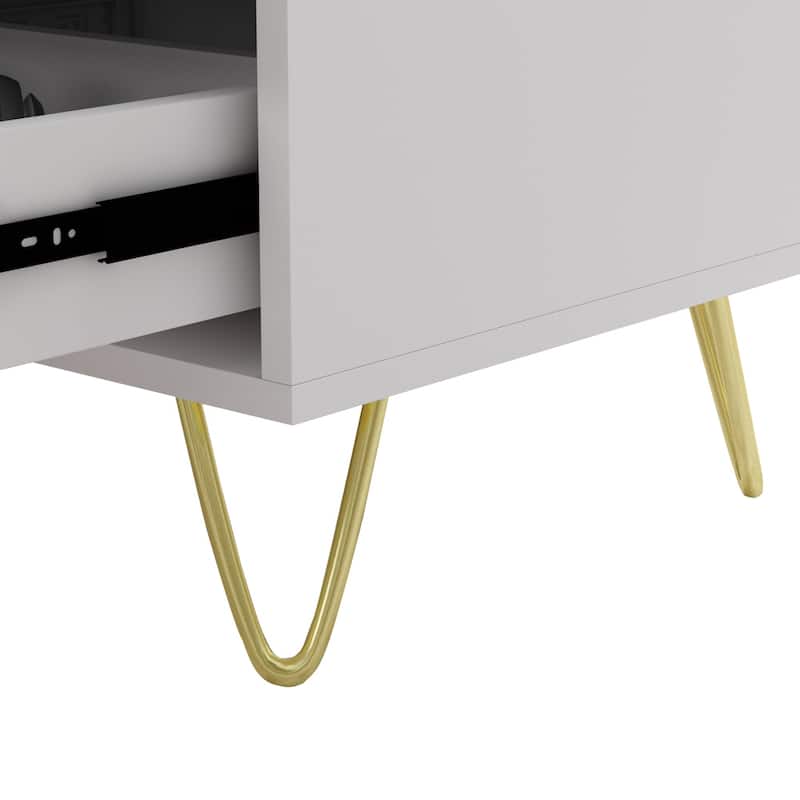 Timechee Nightstand Bedside Table Wood 3-Drawer with Metal Leg, White