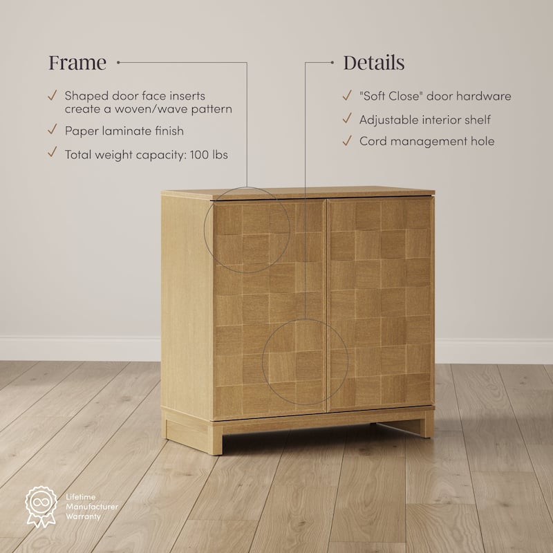 Paige Mid Century Modern Bar Cabinet Credenza, Light Wood Accent Cabinet with Sculpted Doors and Interior Adjustable Shelf