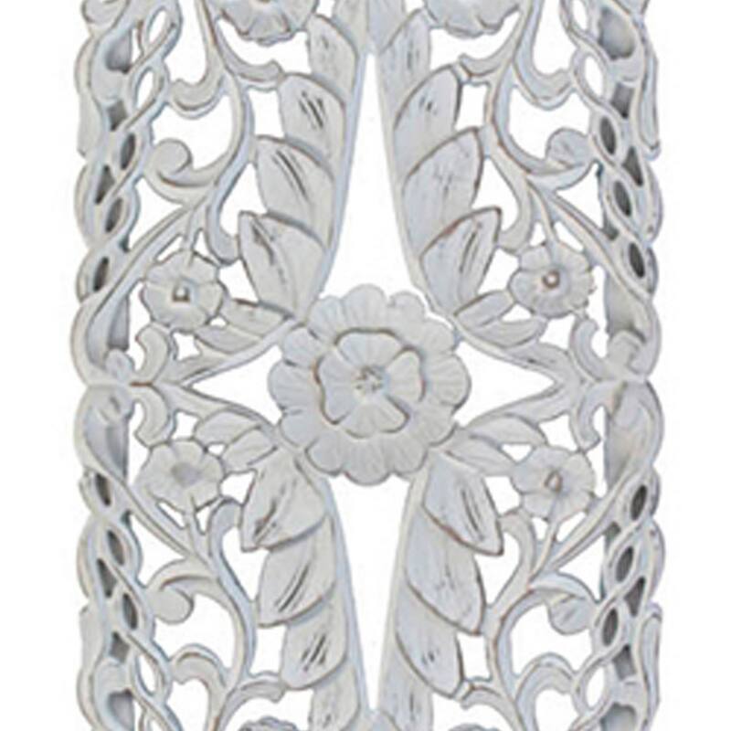 60 Inch Tall Decorative Panel, Carved Floral Vine Design, Mango Wood, White