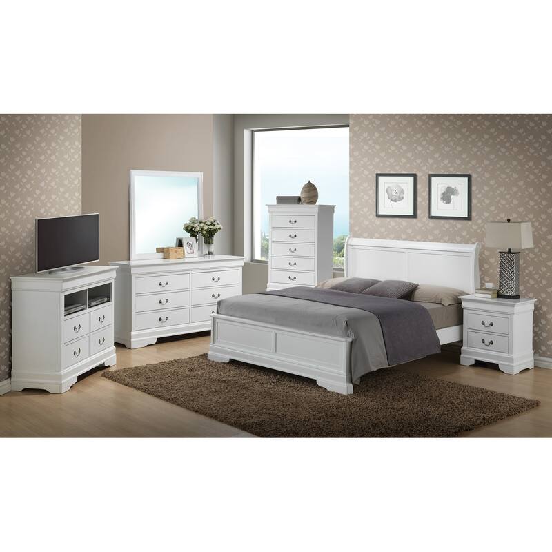 White Panel Bed - Sleigh Design Wood Veneer Bed Frame - Stylish & Comfortable Bedroom Bed