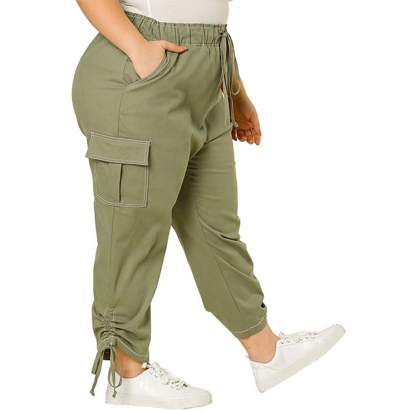 Women's Plus Size Elastic Waist Pants Pockets - - 31024530