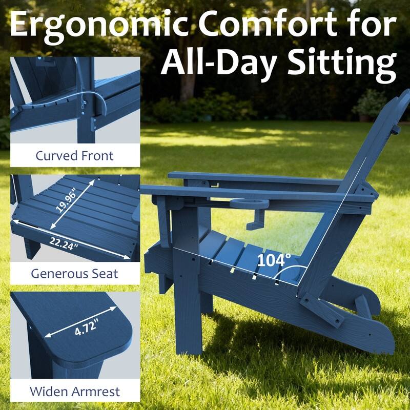 Domi Folding Adirondack Chair,Wooden Textured with Cup Holder,HDPE