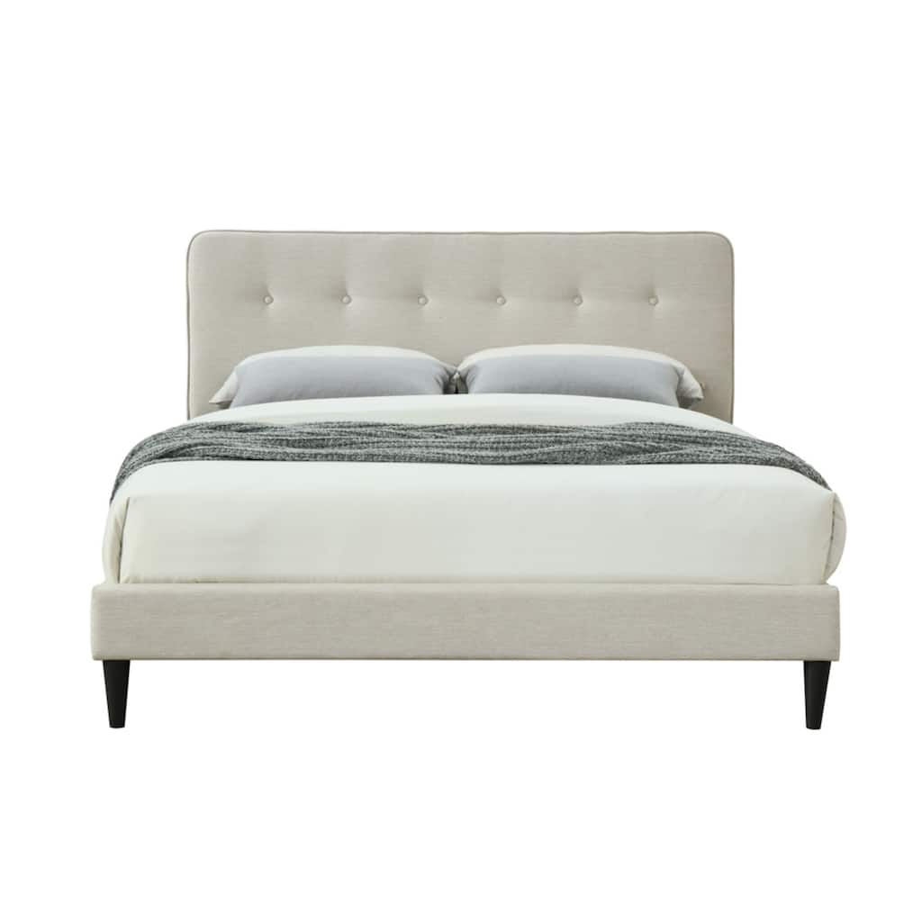 Queen Size Polyester Upholstered Platform Bed with USB Charging and Tufted Headboard (Bed-in-a-Box)