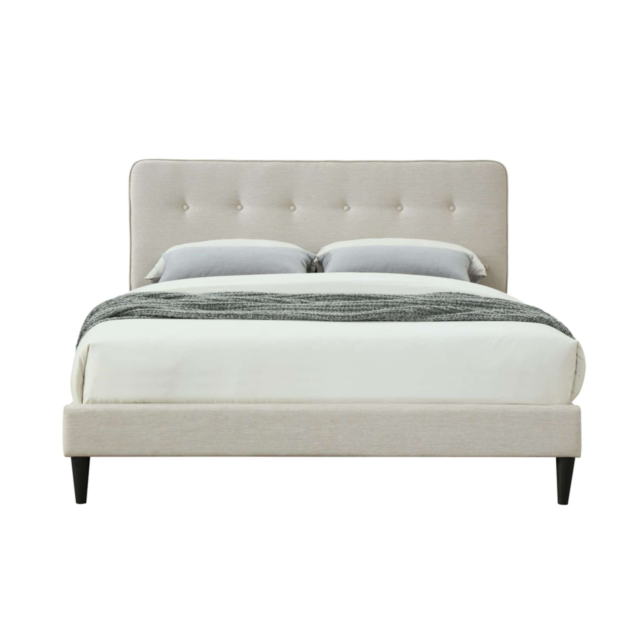 Queen Size Polyester Upholstered Platform Bed with USB Charging and Tufted Headboard (Bed-in-a-Box)