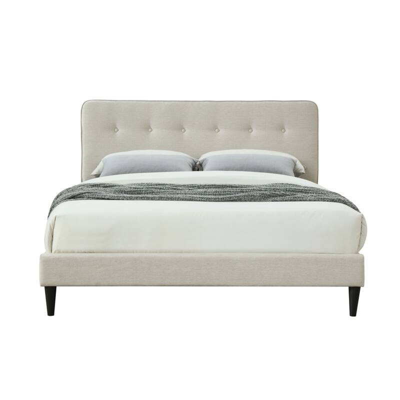 Queen Size Upholstered Bed with USB Charging and Tufted Headboard - Off White