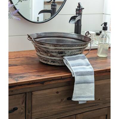 SimplyCopper 15" Round Copper Vessel Bucket Sink with Antique White Exterior & Drain - 15" X 15" X 6"
