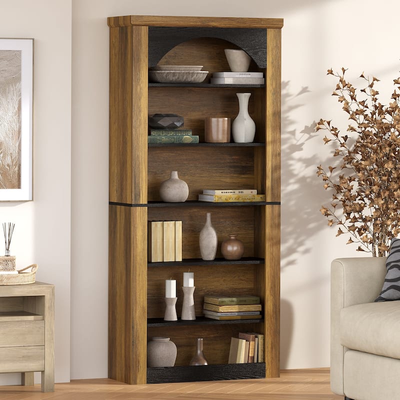 Arched Bookcase, 70.9" Wooden Bookshelves, 6-Tier Modern Bookshelf - Brown