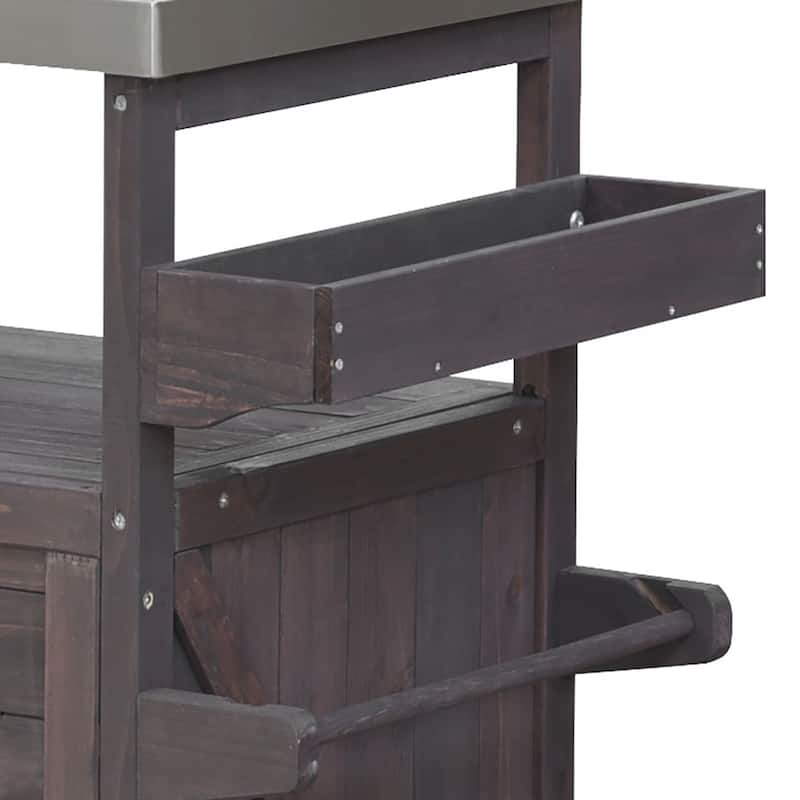 Vintage Stylish Wooden Kitchen Island with Stainless Steel Top, Indoor/Outdoor Use