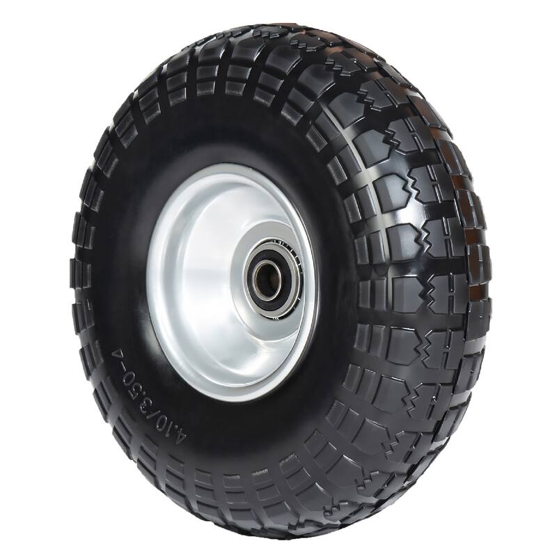 4 Solid Flat-Free Tire & Wheel, 5/8" Bearings, Heavy Duty for Wheelbarrows, Hand Trucks, Carts (Set of 4)