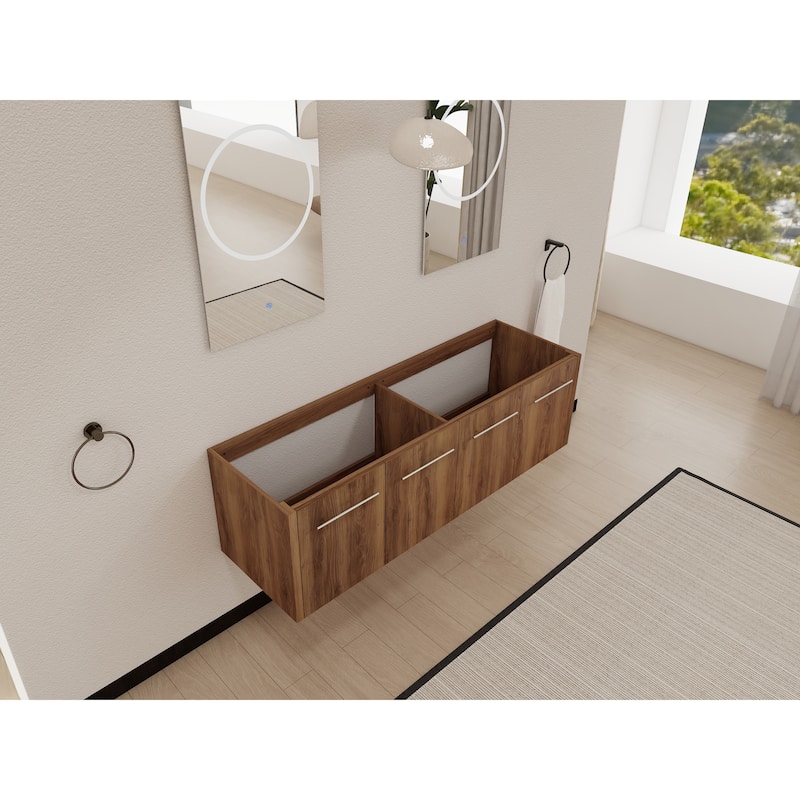 Modern 60 Inch Wall-Mounted Bathroom Vanity Base with Soft-Close Doors, No Sink Included