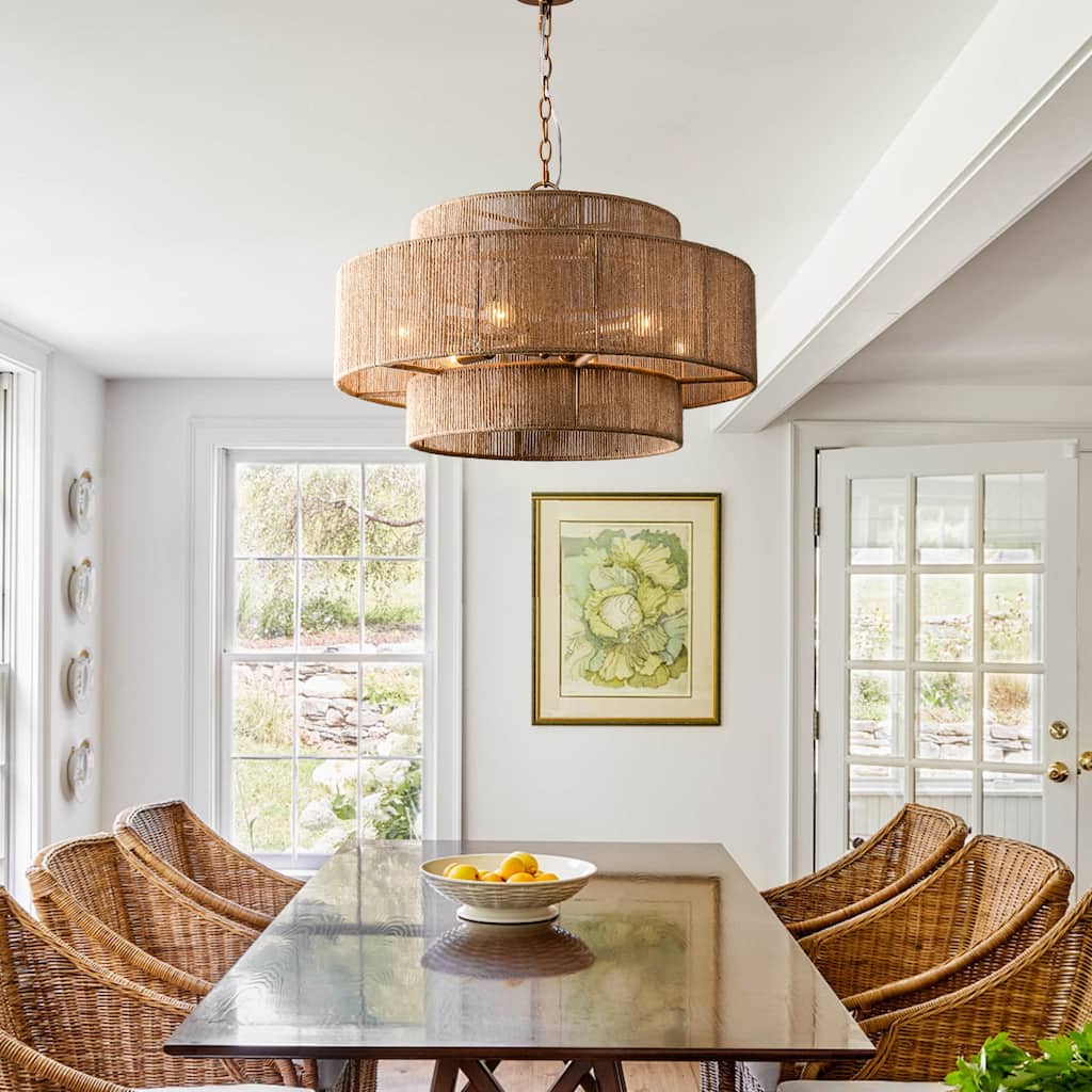 Bohemian Brown Hemp Rope Tiered Drum Chandelier Light - 23.62 "W x 15.16"H