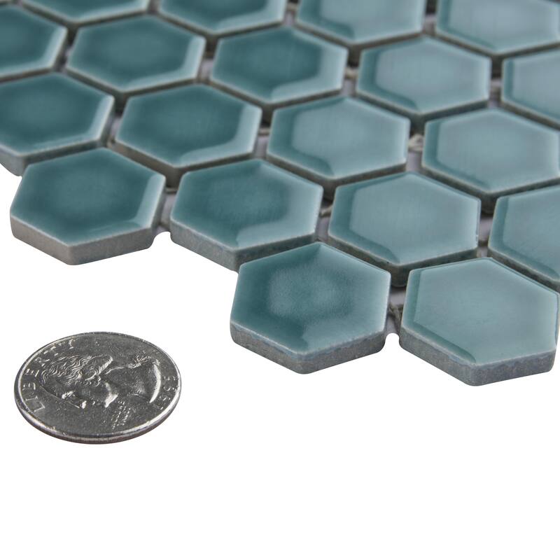 Merola Tile Tribeca 1" Hex Jade 10-1/4" x 11-7/8" Porcelain Floor and Wall Tile
