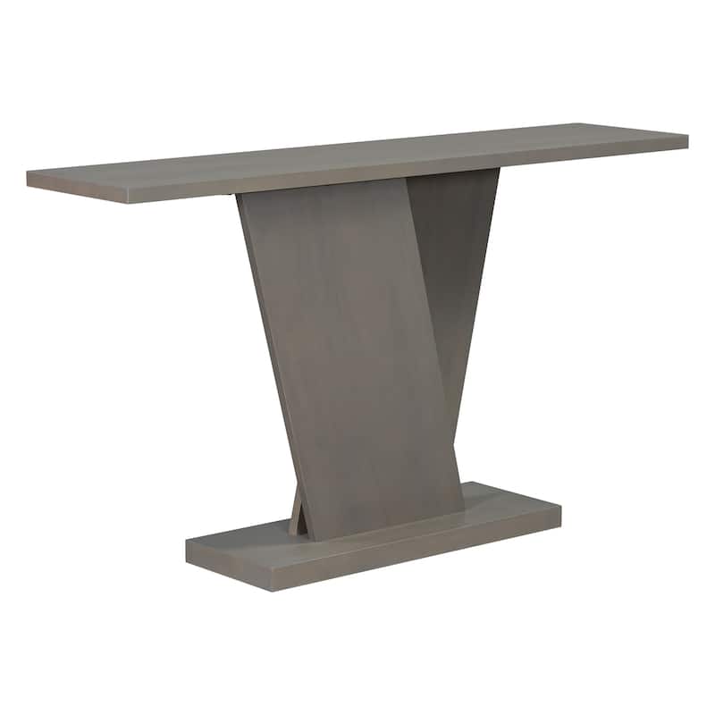 59.8" MDF Console Table With Natural Wood Veneer with V-Shaped Base for Living Room
