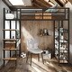 preview thumbnail 2 of 9, Black Metal Full Size Loft bed with Desk and Shelves