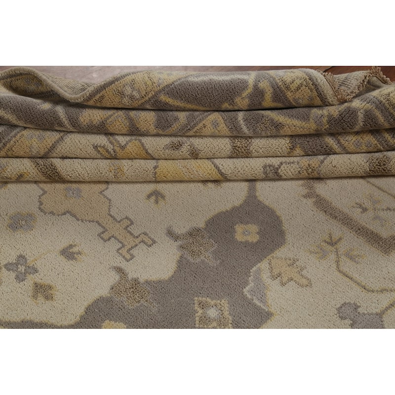 Earth Tone Oushak Indian Rug Hand-Knotted Floral Wool Carpet - 9'2"x 11'6"