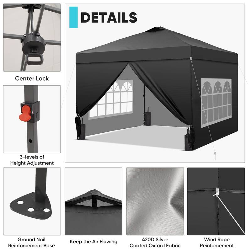 Ainfox 12x12 Pop Up Canopy Tent with 4 Sidewalls, Outdoor Beach Gazebos with 4 Sandbags