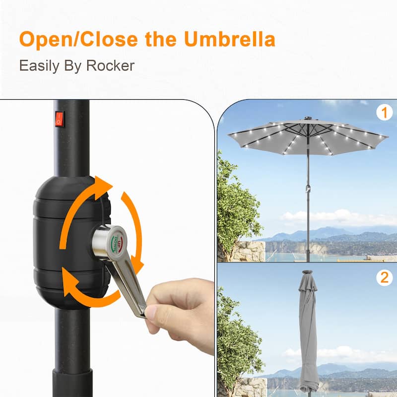 LIVOOSUN 9Ft Patio LED Market Umbrella Outdoor Table Steel Umbrella