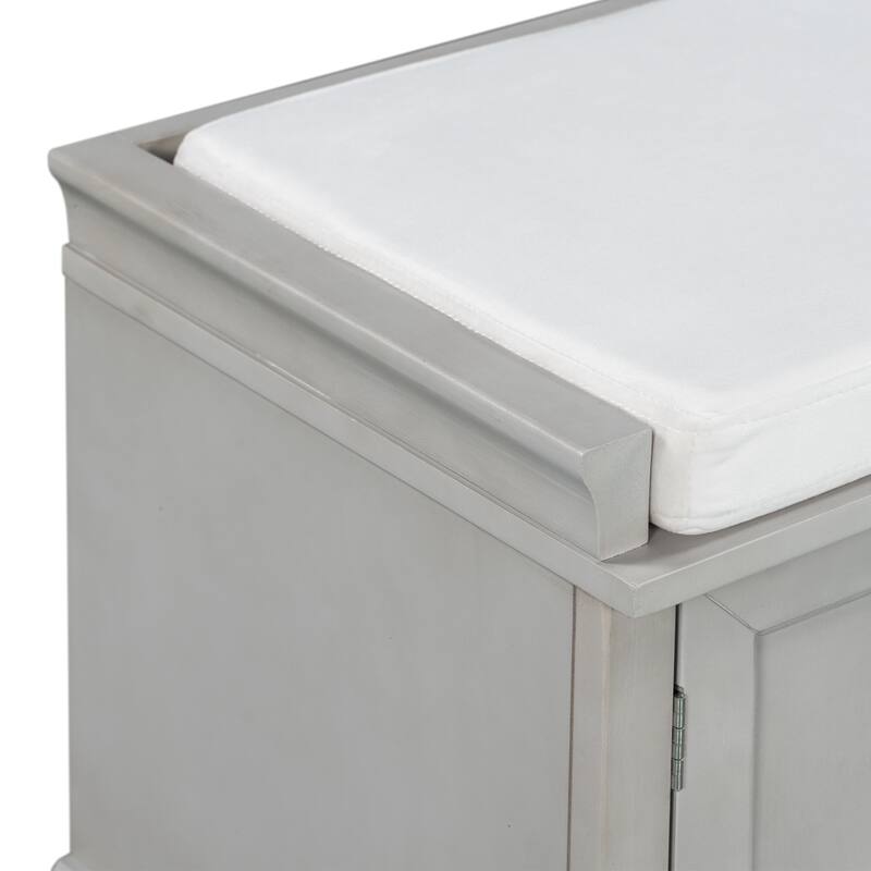 Storage Bench with 2 Drawers and 2 Cabinets, Shoe Bench with Removable Cushion