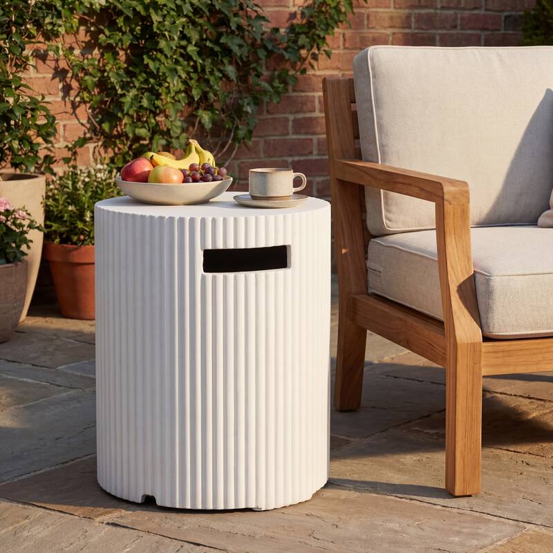 Christopher Knight Home - Trenton Outdoor Fire Pit Table and Side Table Set with Travertine Stone Texture and Durable MGO Build