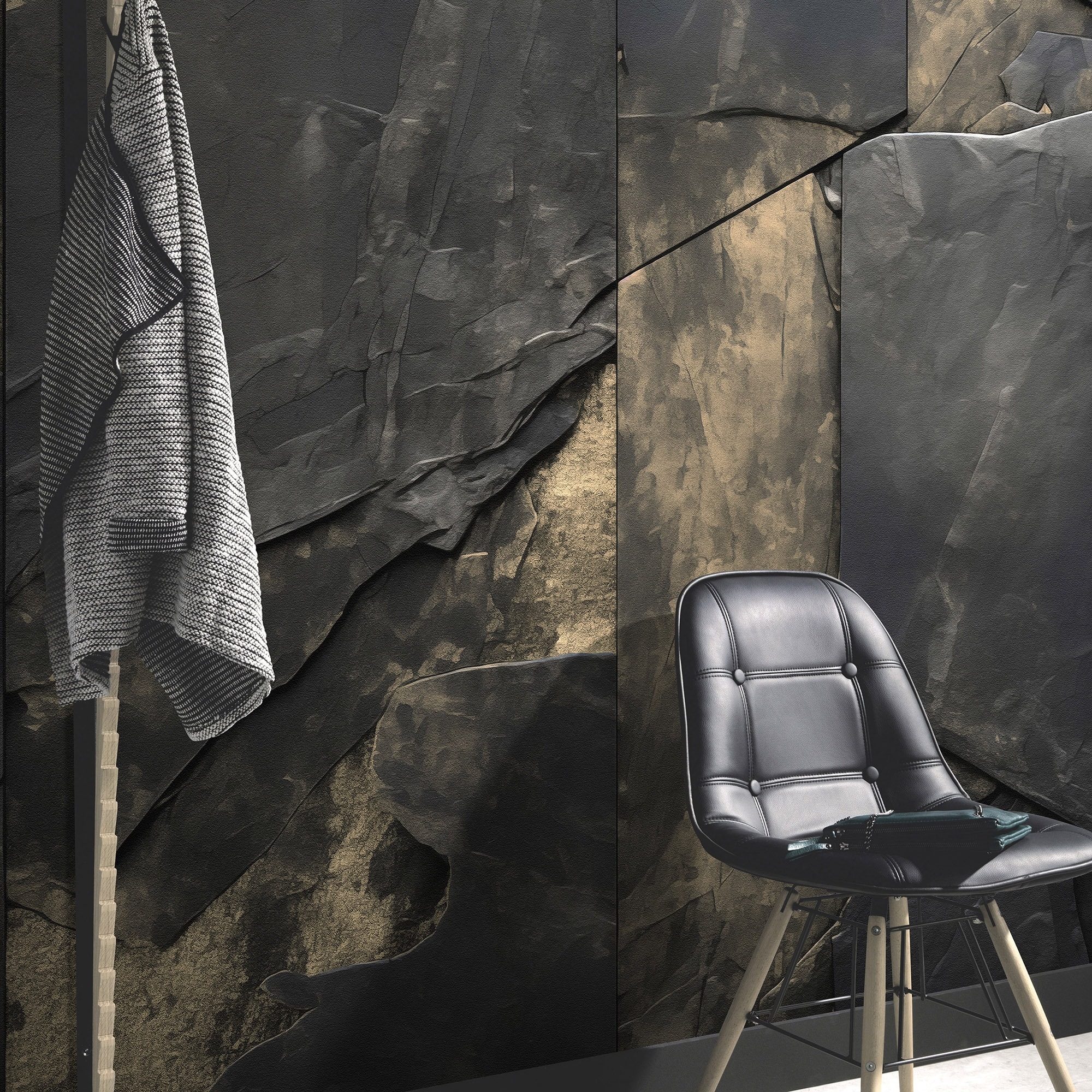 Veer Decor Obsidian Gold Stoneworks Black Wall Mural