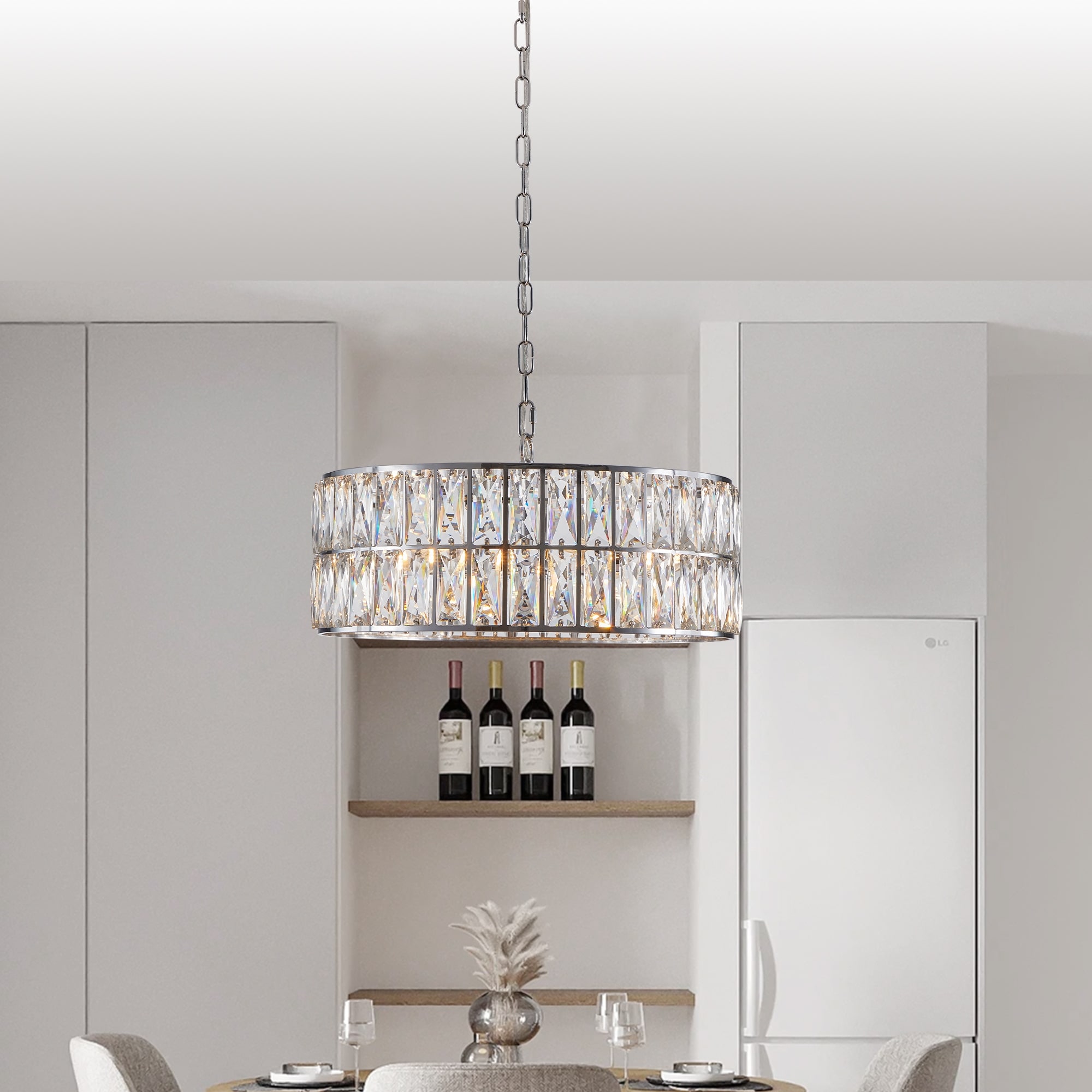 Crystal Chandelier Light with Adjustable Chain 6 Light Dining Room Hanging Ceiling Light Fixtures with Metal Frame Silver Bed Bath Beyond 41864381