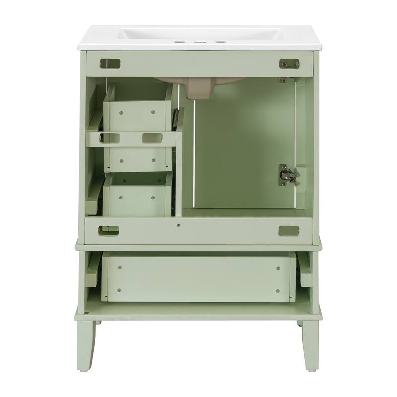 24.8" Bathroom Vanity with Ceramic Sink - Modern Cabinet with Soft-Close Door & Multiple Drawers