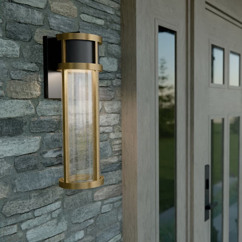 Kichler Lighting Camillo 15.75 in. 1-Light Textured Black and Brass Integrated LED Outdoor Wall Sconce