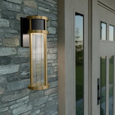 Kichler Lighting Camillo 15.75 in. 1-Light Textured Black and Brass Integrated LED Outdoor Wall Sconce