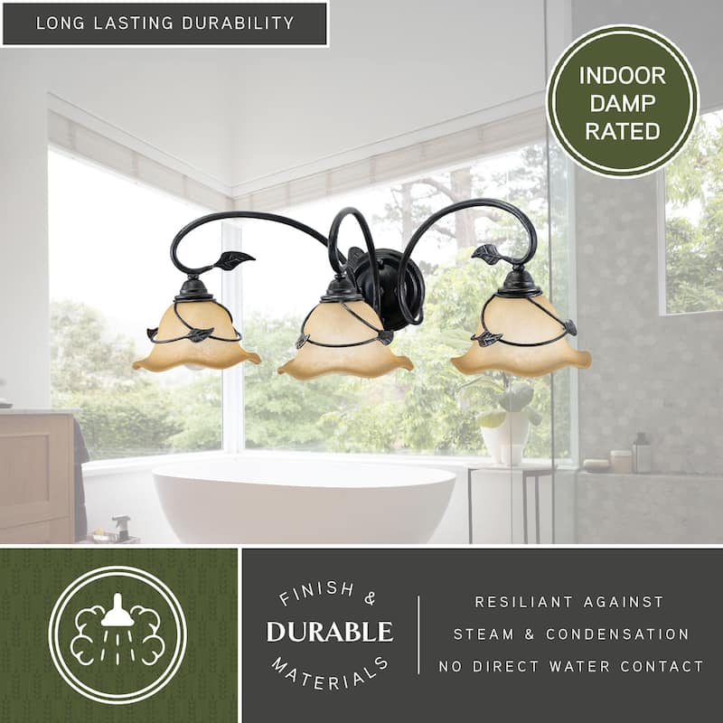 Vine 3 Light Black Rustic Bathroom Vanity Fixture - 27.5-in W x 9.25-in H x 10.5-in D