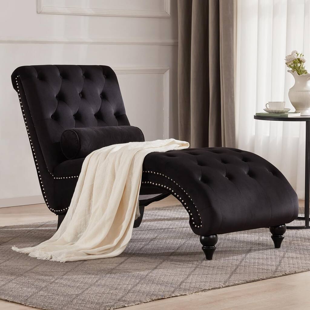 Black Velvet Armless Chaise Lounge with Storage - Elegant Indoor Relaxation