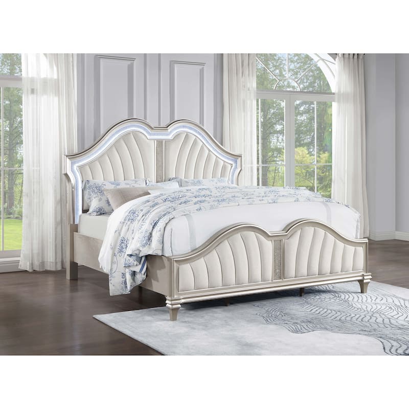 Evangeline Wood LED Platform Bed Silver Oak