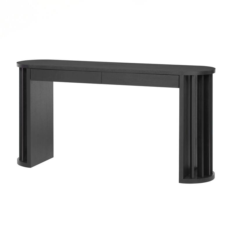 Console Table,Oak Veneer Sofa Table,Curved and Straight Line Design,Behind the Couch, Farmhouse Entryway Table for Entrance