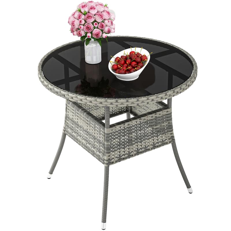 Outdoor Patio Wicker Table - 31.5" L x 31.5" W x 28.7" H - Round