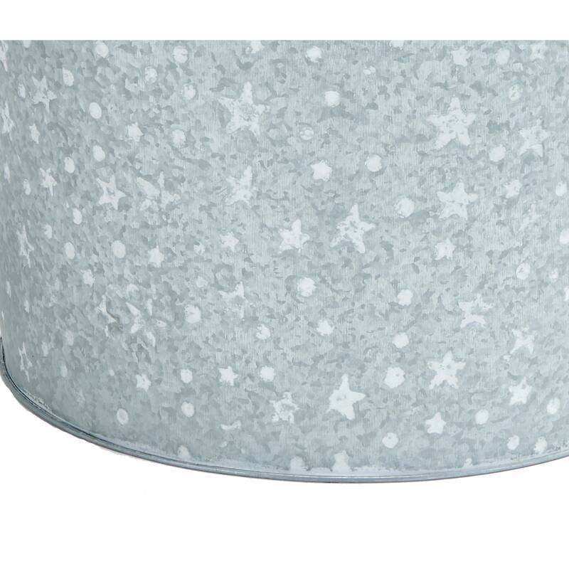Galvanized Metal Christmas Planter Bucket with White Stars and Dots, 11.5" Height, 12.5" Diameter, Set of 2 - 11.5