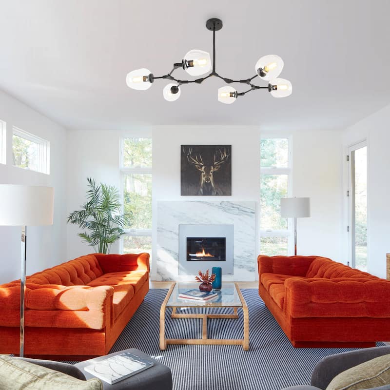 Oaks Aura Mid Century Modern 6- Light Black Ceiling Light Adjustable Sputnik Chandelier