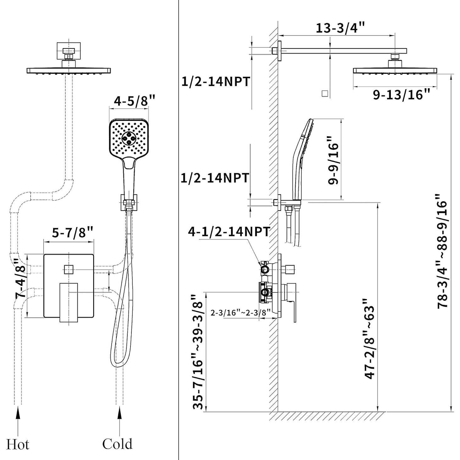 Casta Diva Black Rain Shower Head with Handheld Spray Combo, Shower