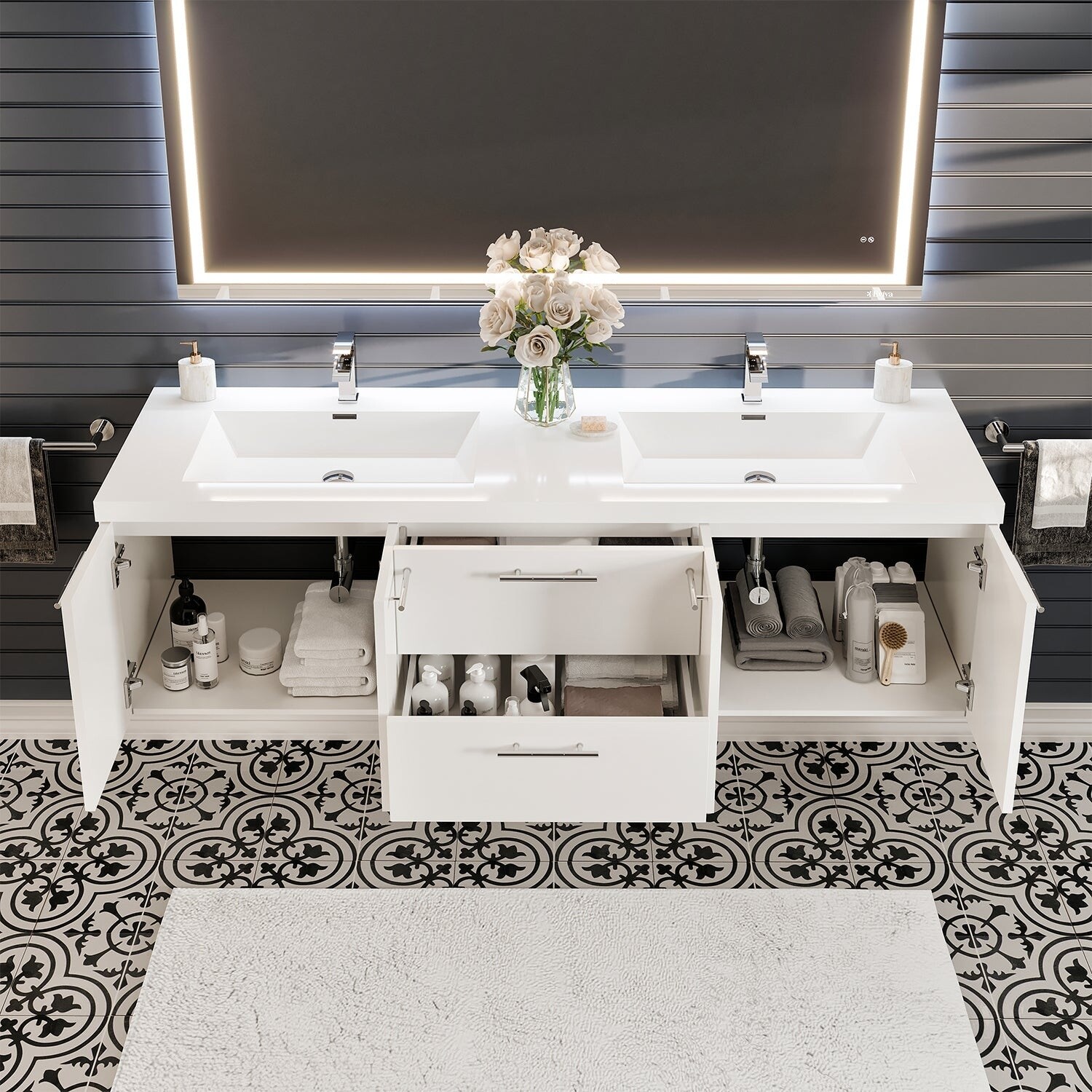 Eviva Axis 72 White DS Bath Vanity with Acrylic Top