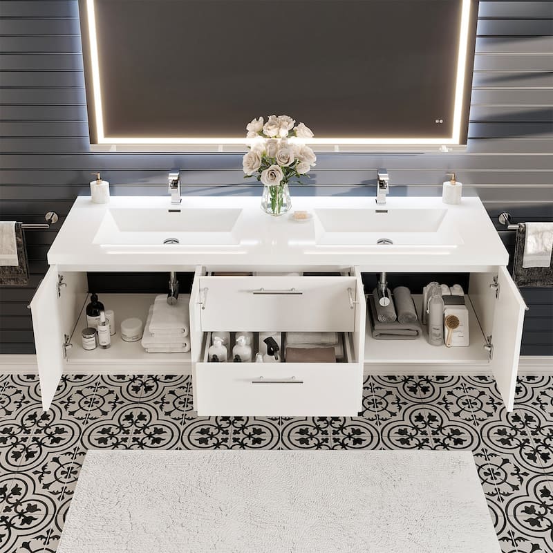 Eviva Axis 72" White DS Bath Vanity with Acrylic Top
