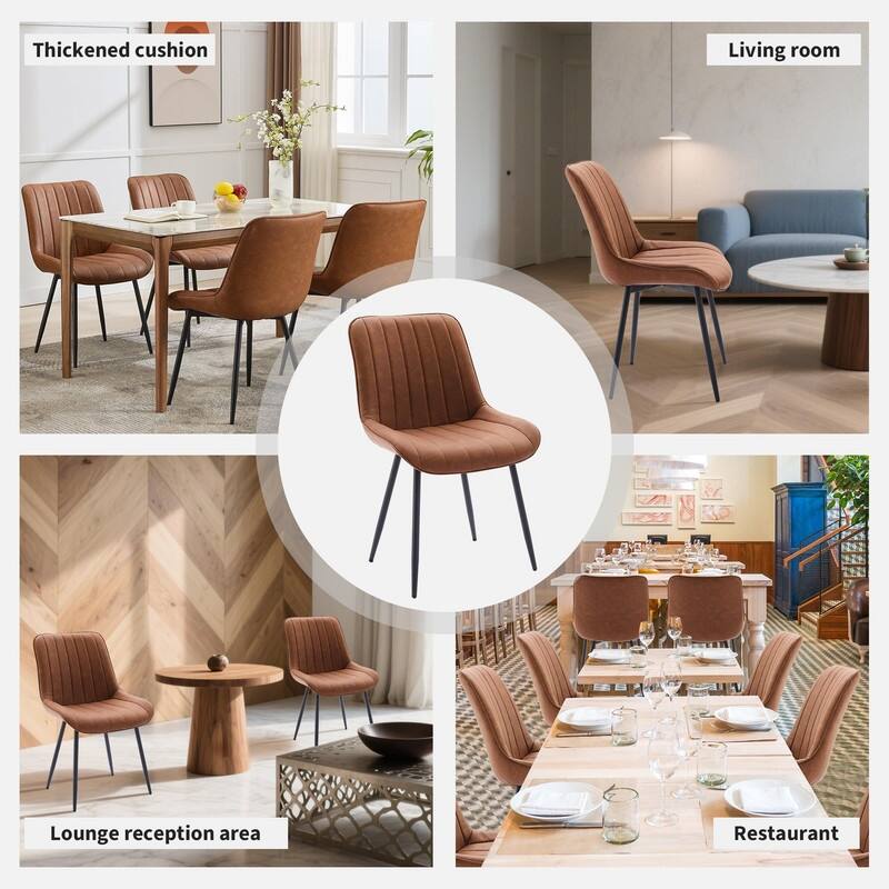 Set of 2 Modern Dining Chairs - Waterproof PU Leather Upholstered w/ Curved Backrest & Metal Legs