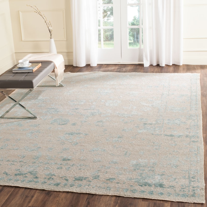 SAFAVIEH Couture Hand-knotted Centennial Saila Modern Abstract Silk Rug - 8' x 10' - Silver/Light Blue